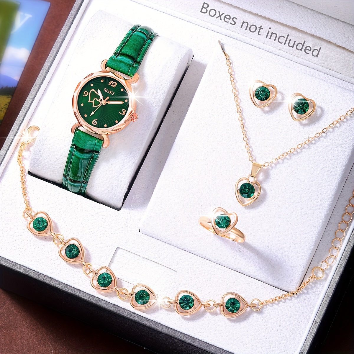 Ladies Watch1pcs Ladies Watch Fashion Casual Peach Heart Dial Quartz Watch and 5pcs Peach Heart Pendant Set Watch for Women, for Spring