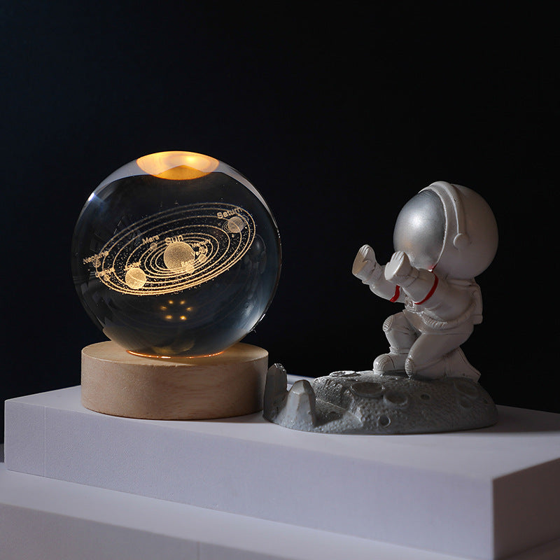 1pc 3D Crystal Ball Night Light with Yellow Warm Galaxy & Planet Pattern, Birthday Gift Idea
