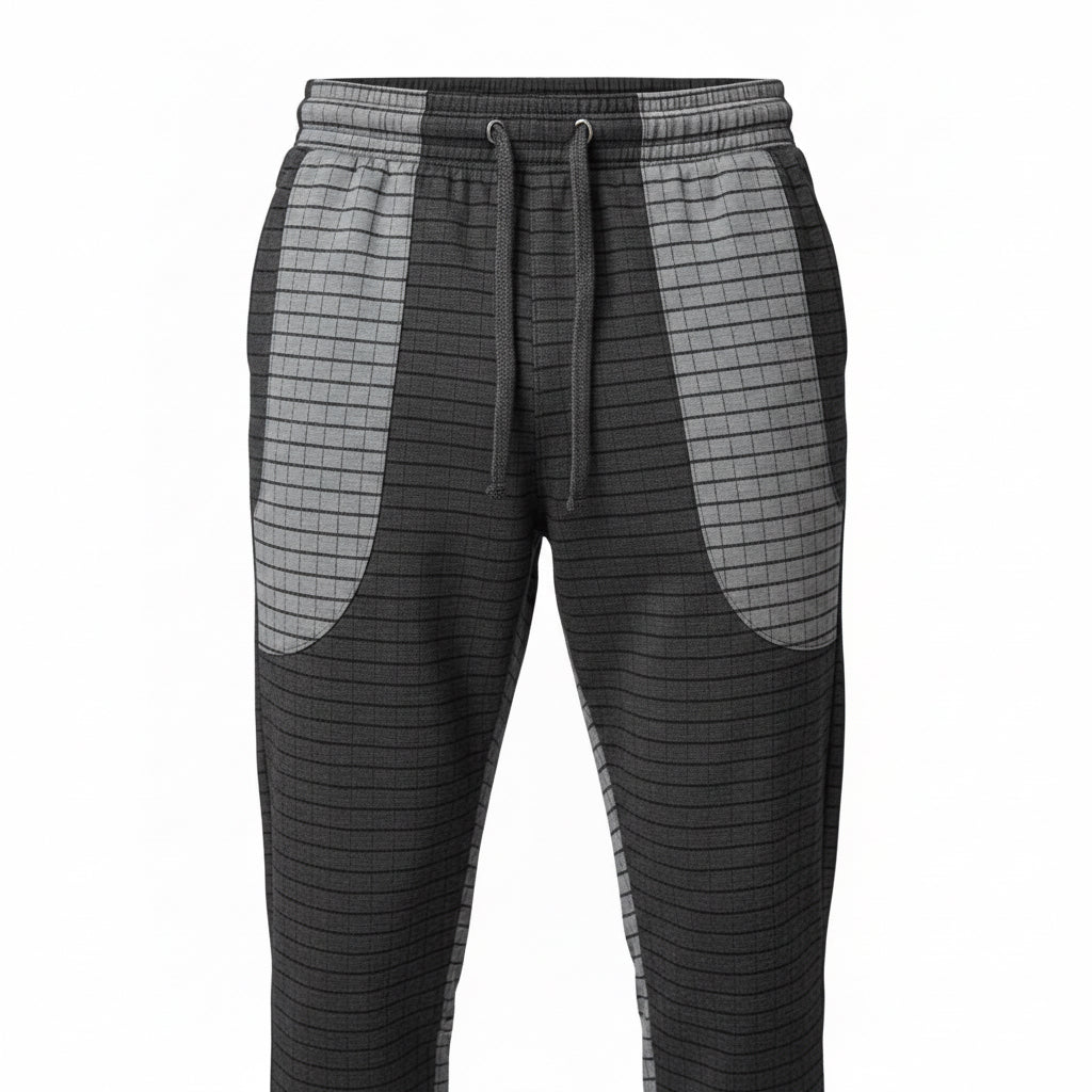 Men’s Textured Grid Panel Joggers – Slim Fit Checkered Sweatpants | 3 Colors | Sizes- S-XL | MH