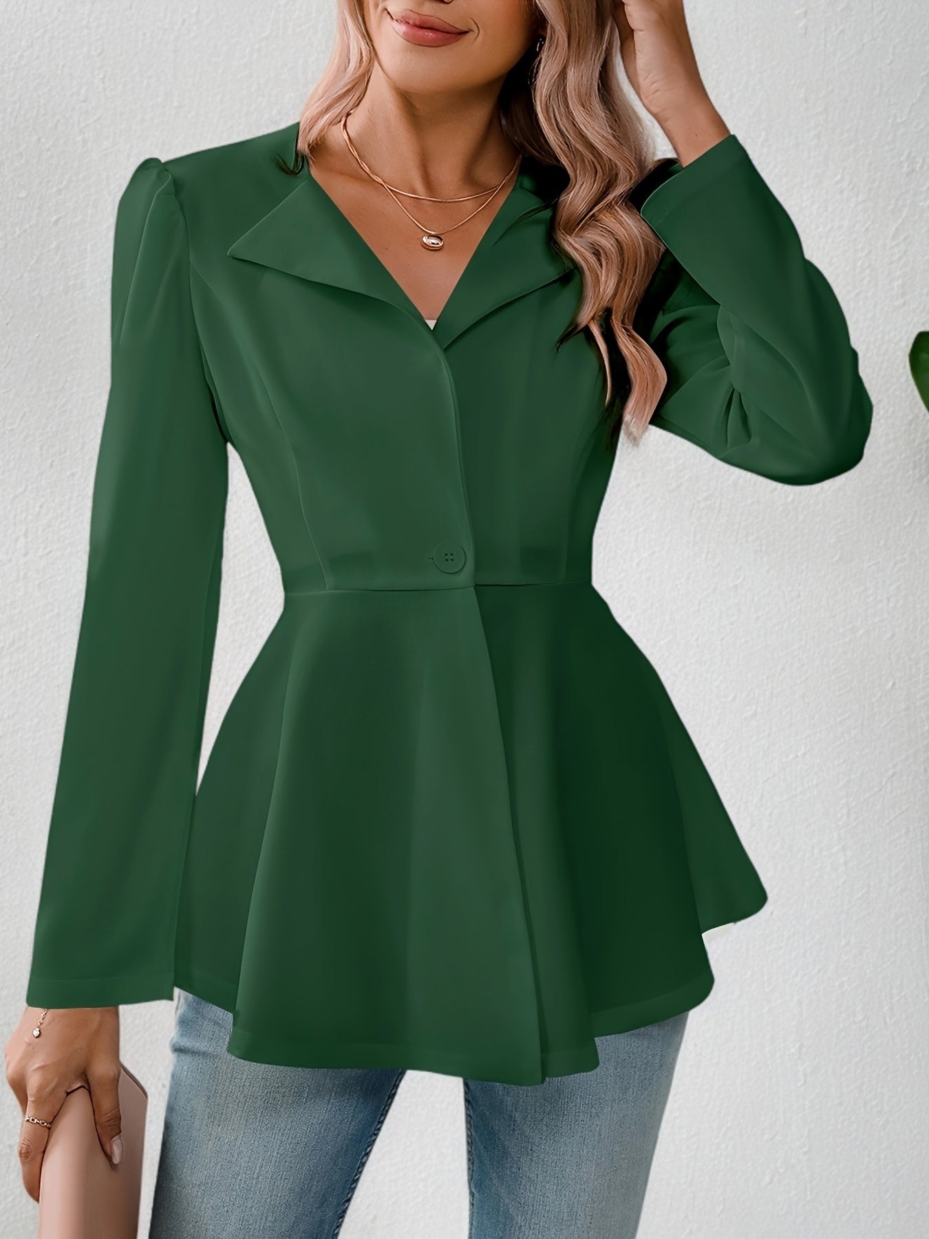 Notched Collar Flare Blazer, Elegant Long Sleeve Button Front Coat,