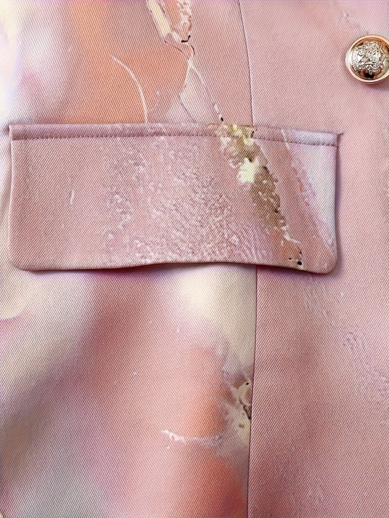 Marble Print Button Front Blazer, Elegant Lapel Neck Long Sleeve.