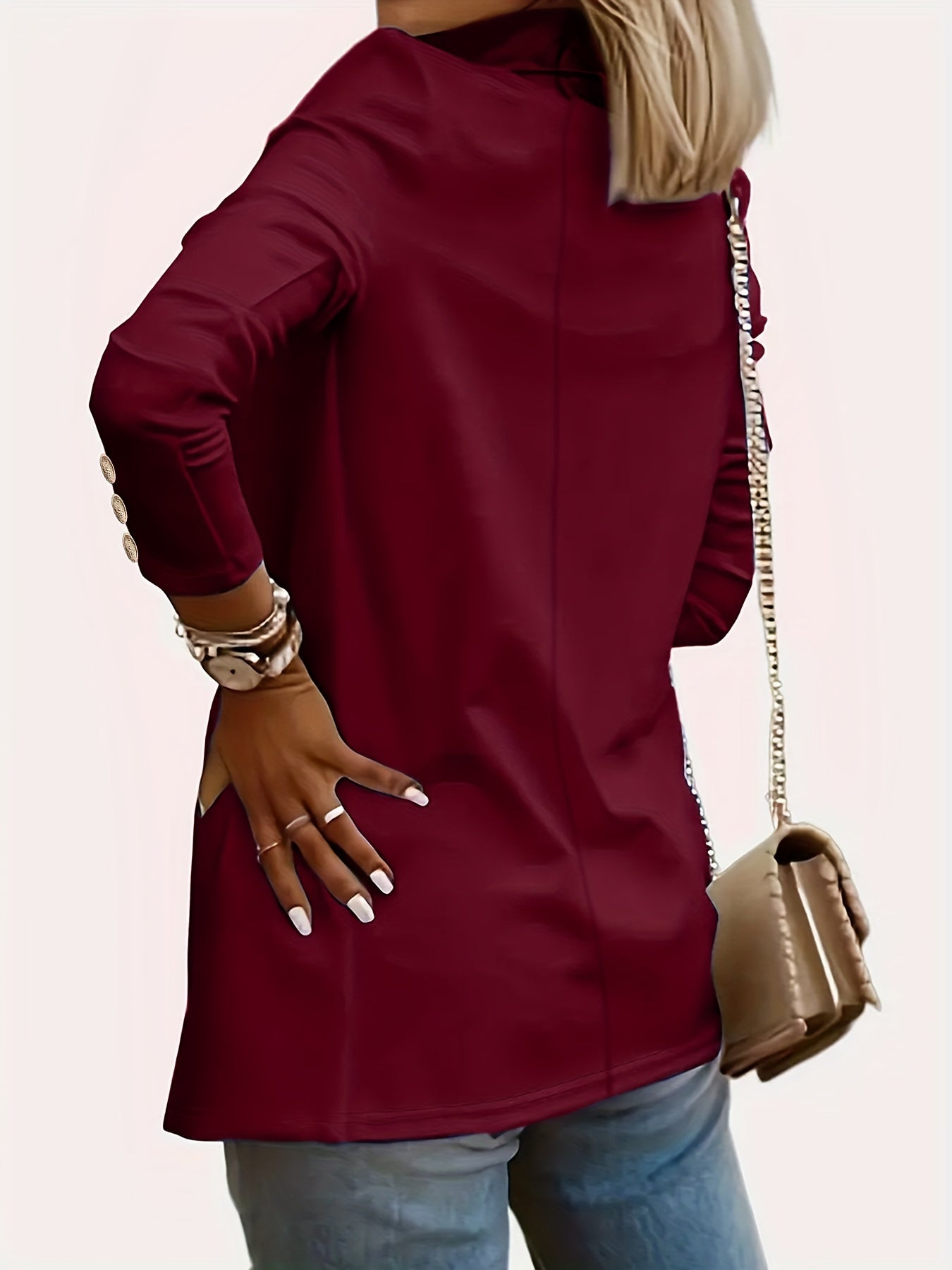 Solid Open Front Lapel Blazer, Elegant Button Decor Long Sleeve Blazer.