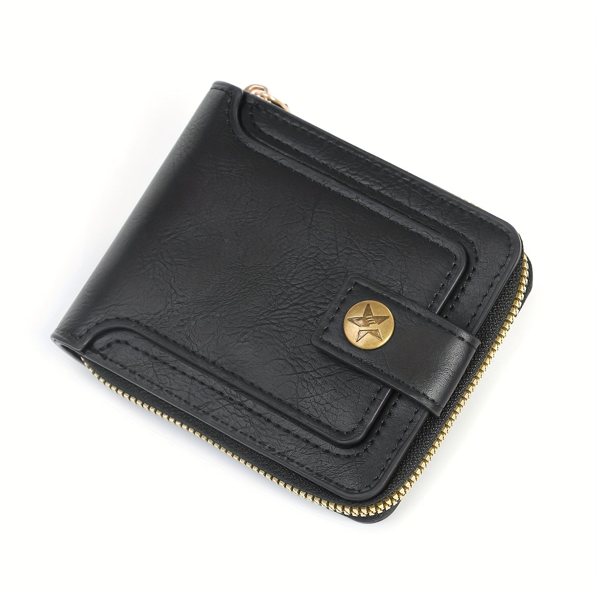 1pc Men's PU Leather Solid Color Business Wallet, Card Holder With Zipper & Button, Valentine's Day Gift For Men