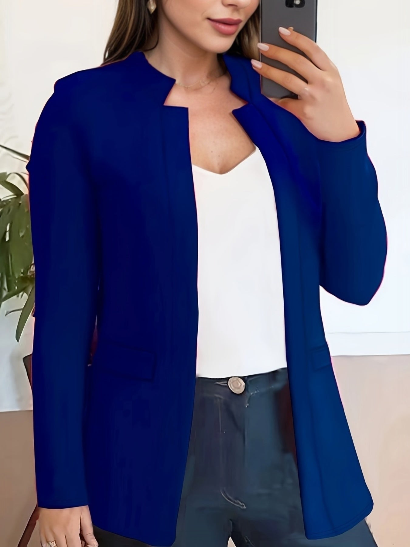 Solid Open Front Blazer, Casual Long Sleeve Blazer For Office,