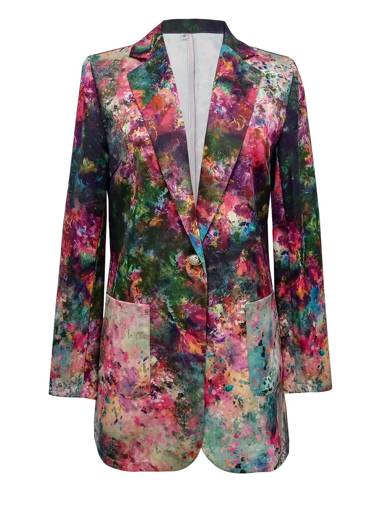 Letter Print Lapel Blazer, Casual One Button Long Sleeve Outerwear,