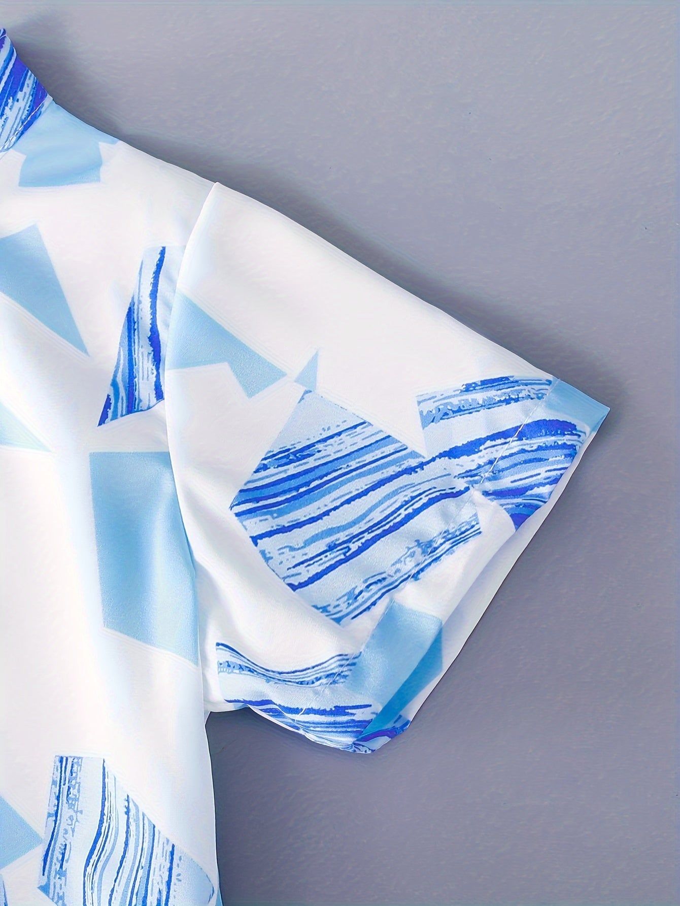 Boy's Creative Geo Color Block Stand Collar Button Down Shirt,