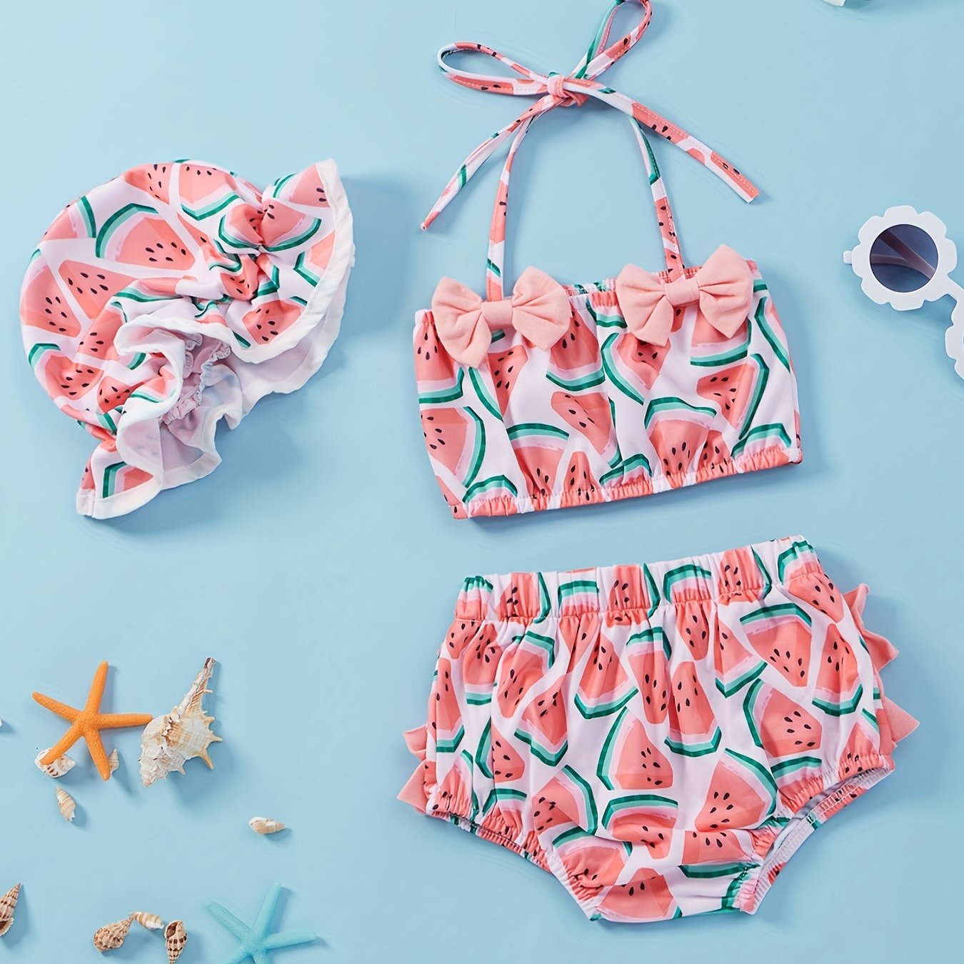 3pcs Baby Girls Bikini Tankini Swimsuit Sunflower Graphic Bow .