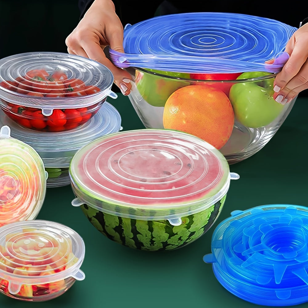 6 Silicone Stretch Lids, Reusable Durable Food Storage Covers for Bowls,