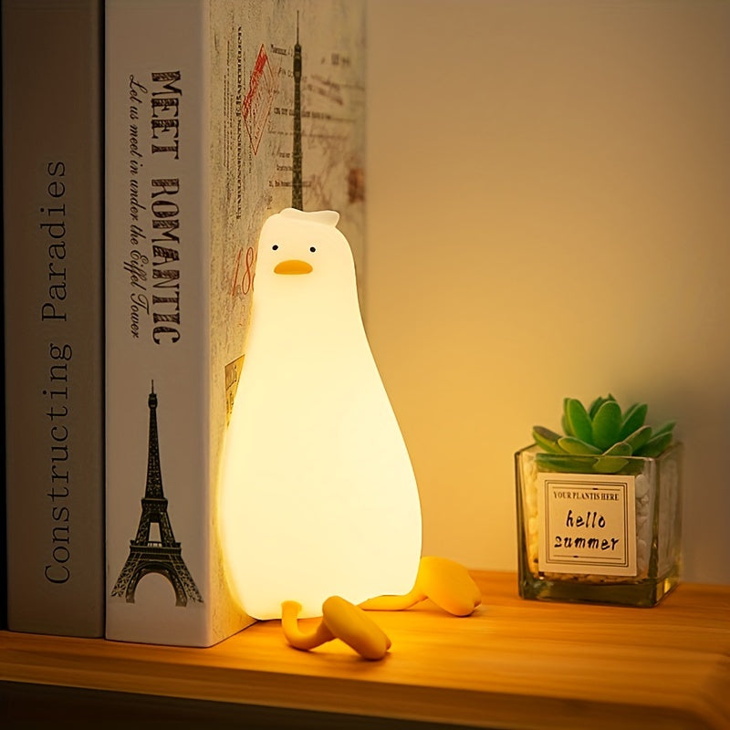 1pc Cute Duck Night Light, LED Animal Night Light, Silicone Dimmable Timing Lamp, Kawaii Light Up Lying Flat Duck Touch Light For Breastfeeding Bedroom Decor Halloween, Christmas Gift