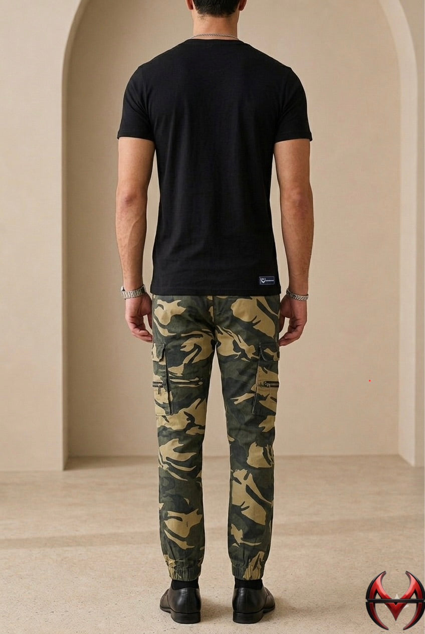 Men’s Signature Graphic Tee & Camo Cargo Jogger Set – Urban Streetwear Collection | Sizes S-30-XL-38 ) MH