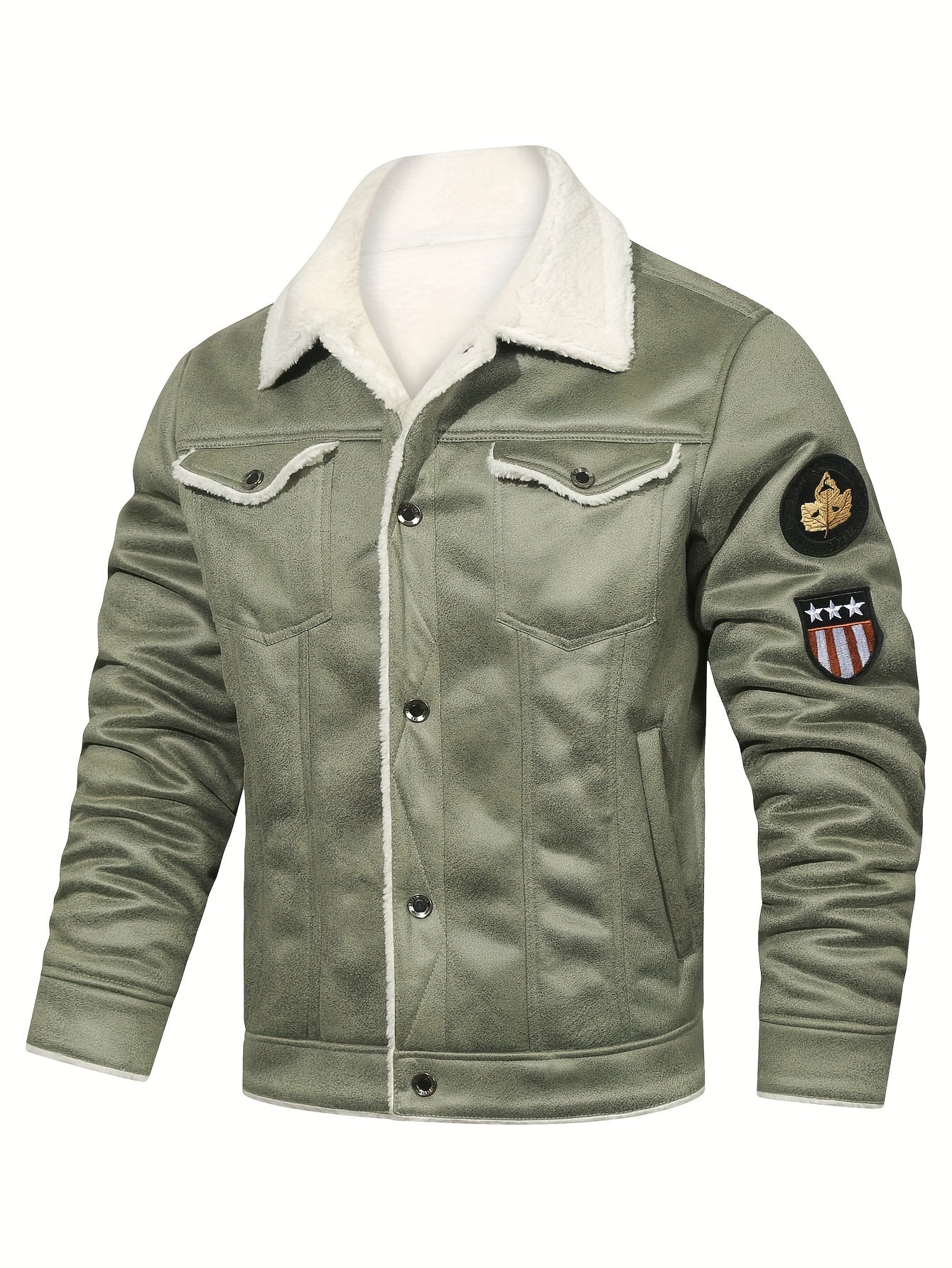 Men's Casual Polyester Jacket with Faux Lining, Solid Color,