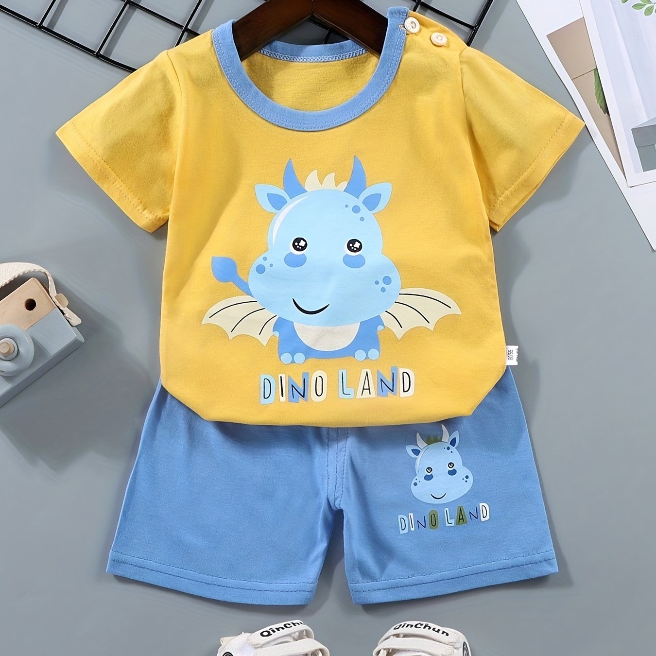 2pcs Boys Casual Cotton Color Block Crocodile Print .