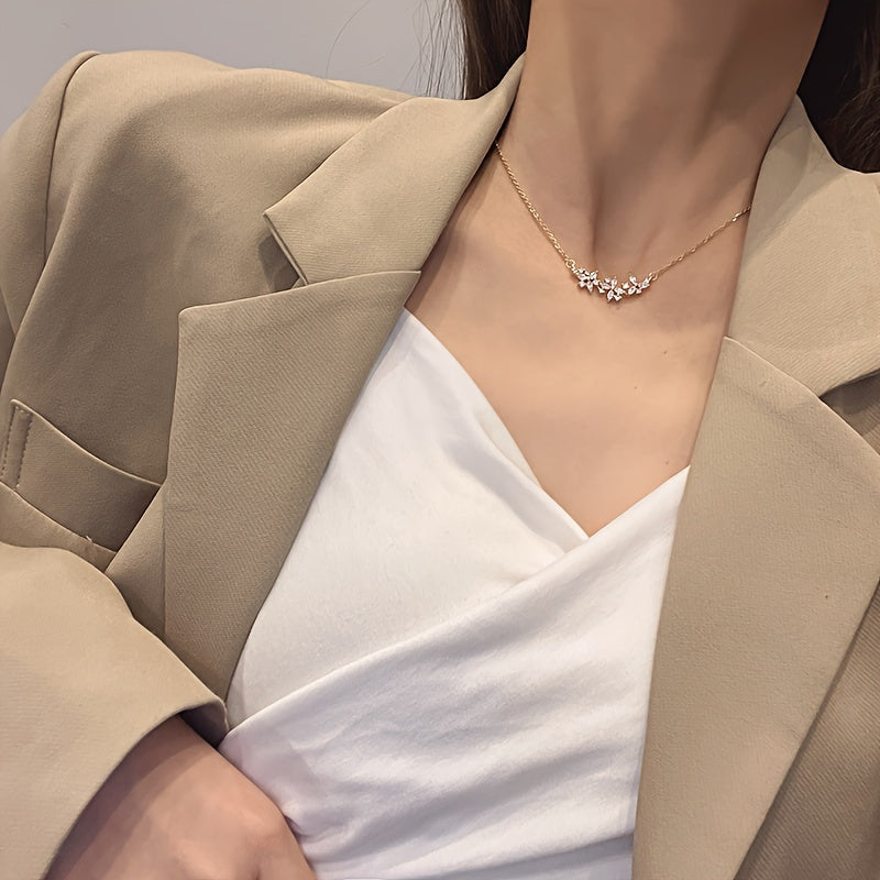 Zircon Flower Alloy Necklace For Women, Birthday Holiday Gift, Clothing Decoration, Party Accessories