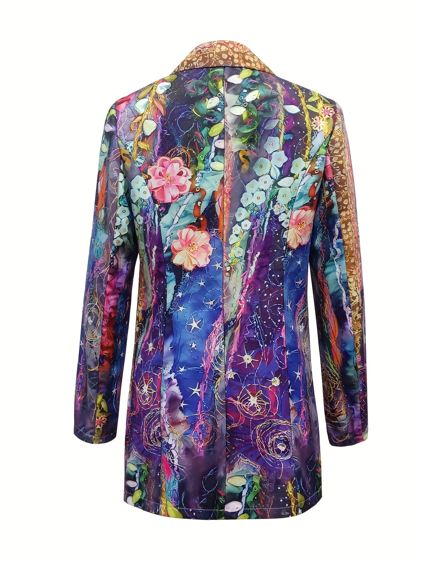 Letter Print Lapel Blazer, Casual One Button Long Sleeve Outerwear,