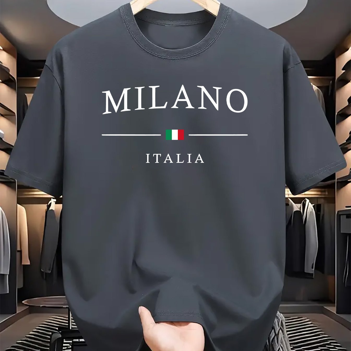 Men's Letter MILANO ITALIA Print Short Sleeve T-Shirts,