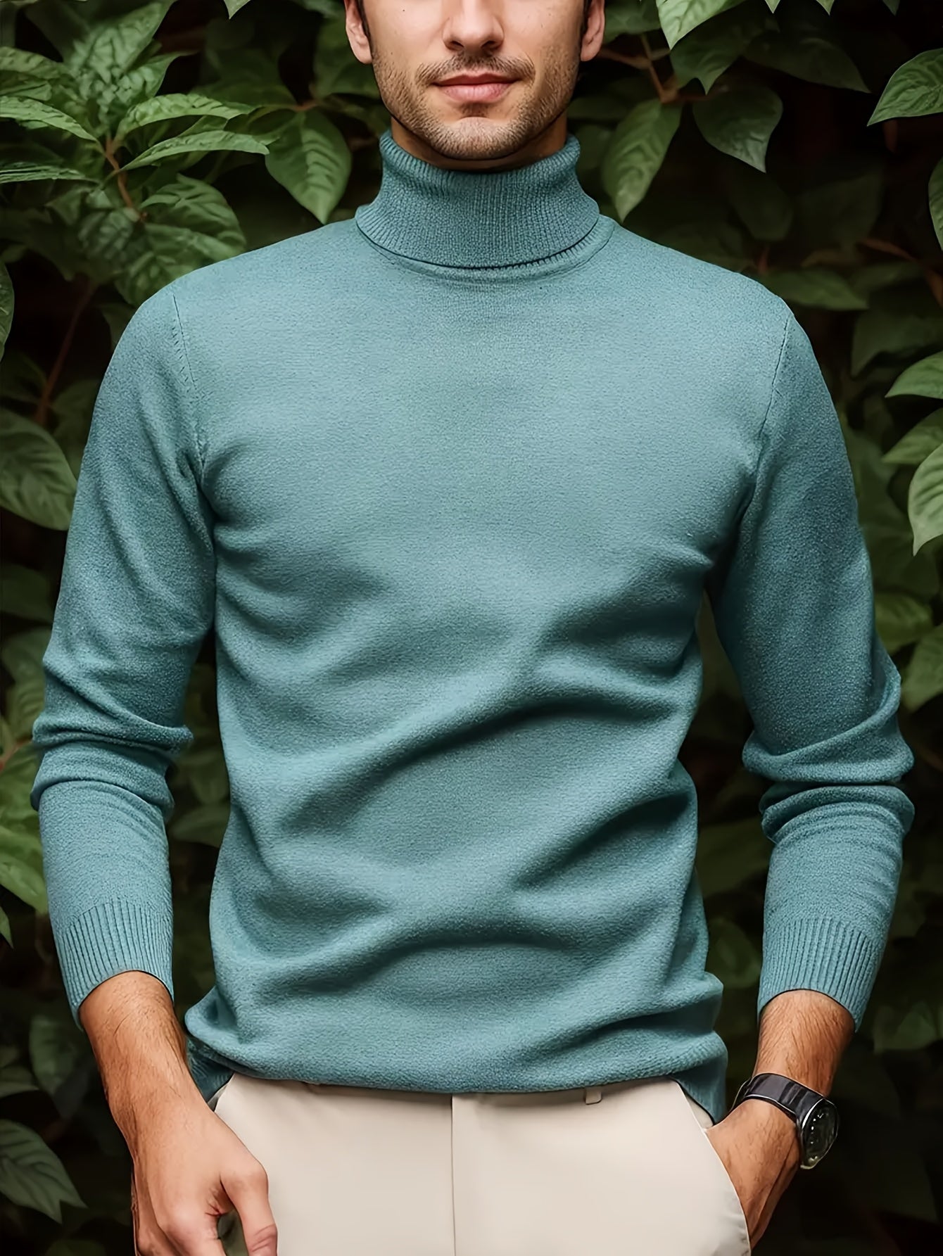 Men's Casual Solid Color Turtleneck Sweater .