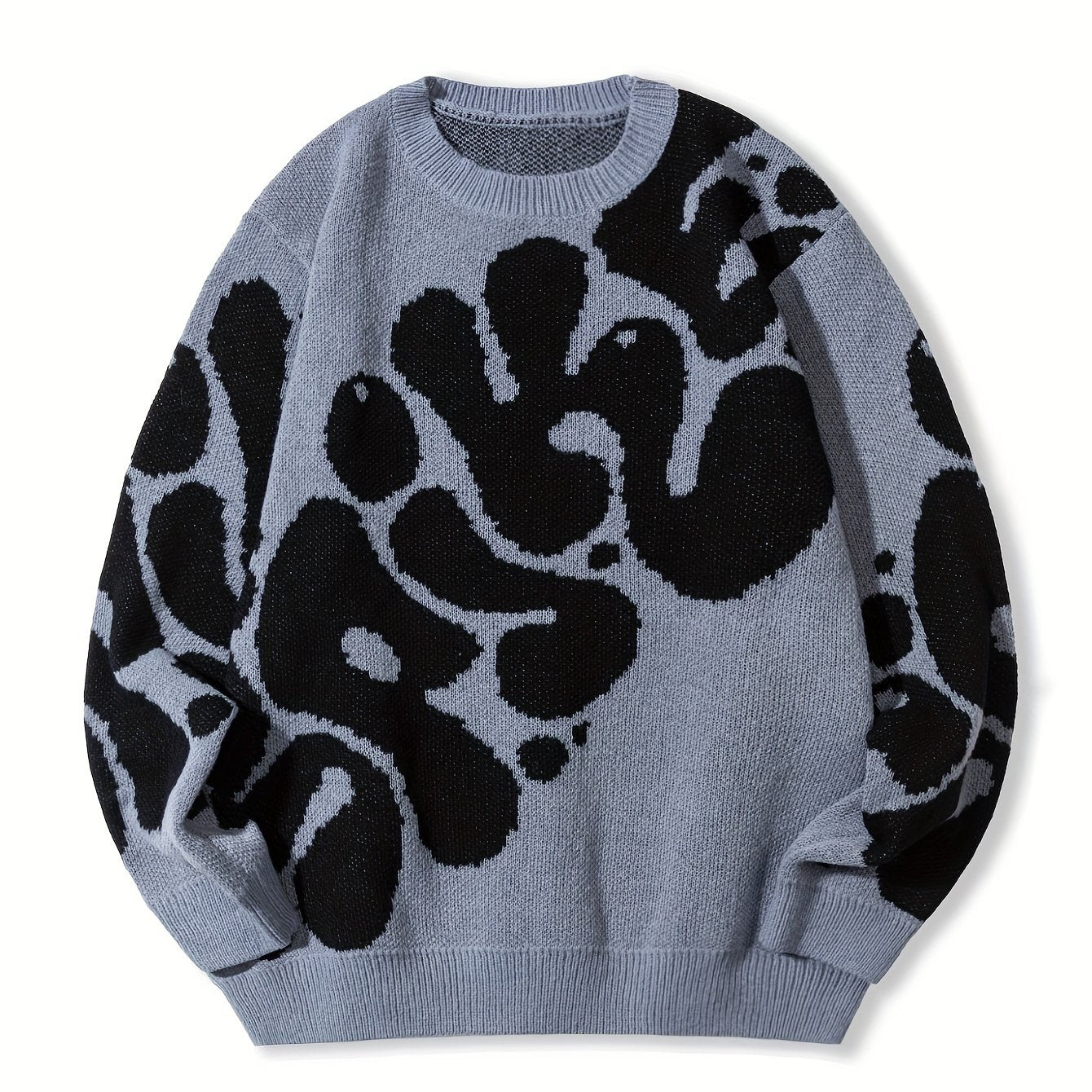 Trendy Pattern Knitted Sweater, Men's Casual Warm Slightly Stretch.