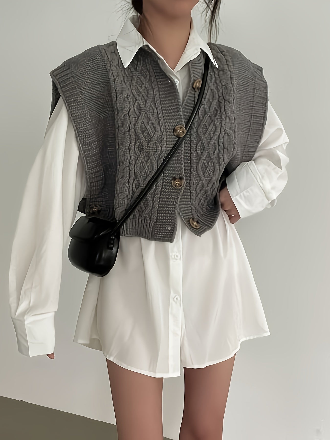 Front Knitted Vest Sweater, Casual Crew Neck Sleeveless Sweater.