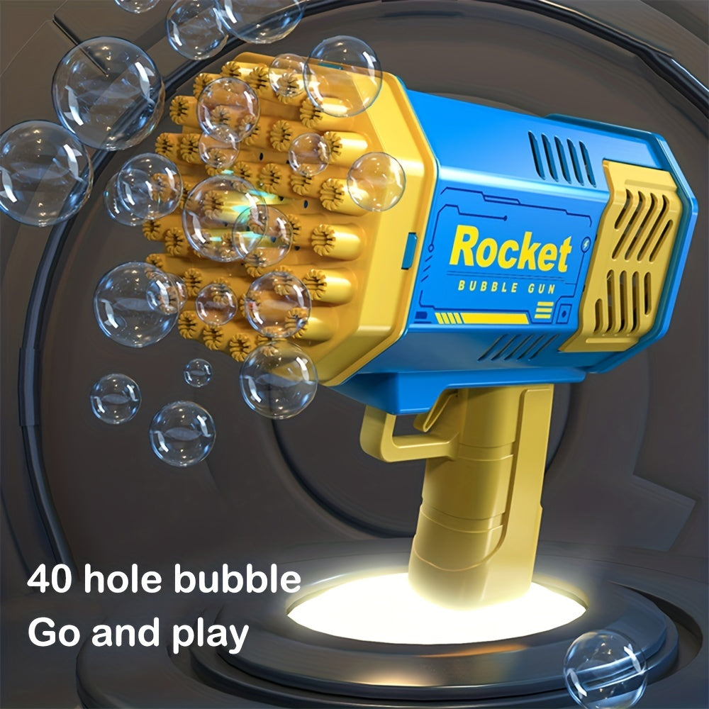 40-hole electric bubble Machine Handheld Gatling Automatic Bubble Gun Children's Portable Outdoor Party Toy LED Light Hair Dryer, As Halloween, Chrismas Gift ( without bubble liquid and battery)