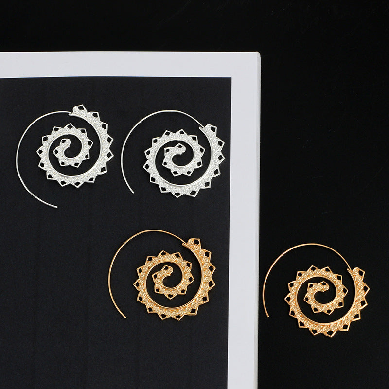 Exaggerated Large Spiral Earrings Swirl Gear Heart Shape Vintage Ear Jewelry For Women 1Pair