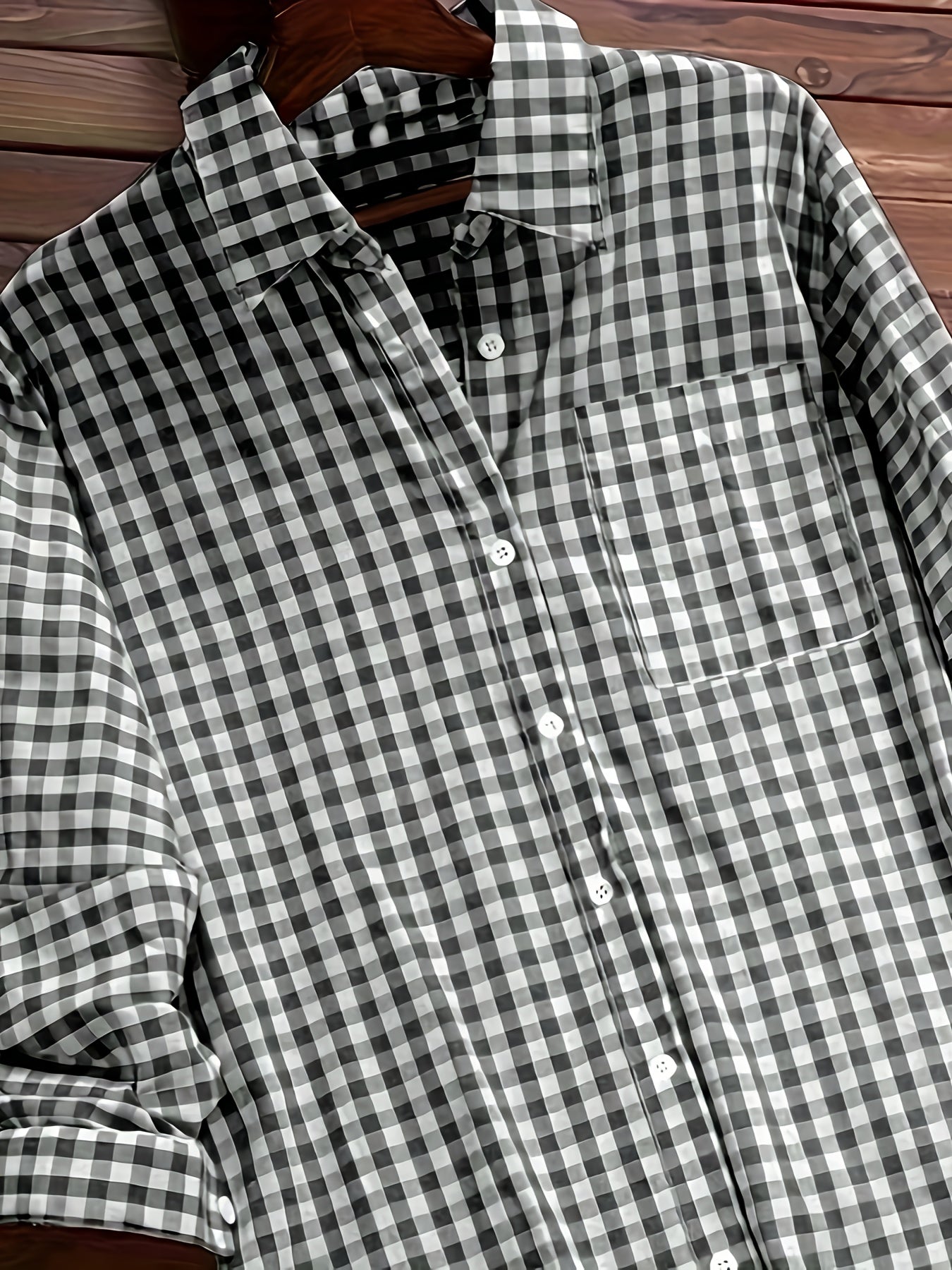 Women'S Casual Long Sleeve Gingham Check Shirt - Light Blue & White,