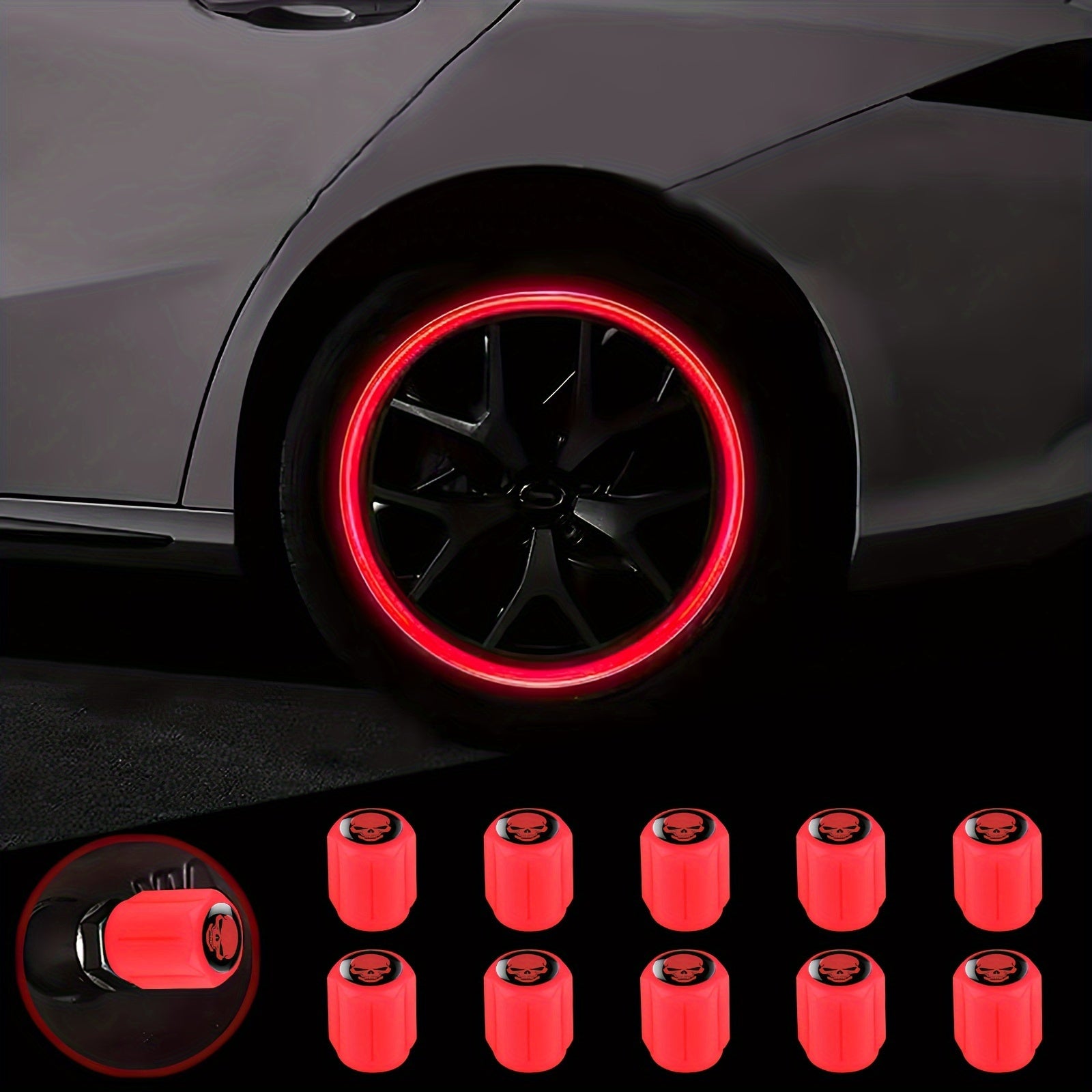 10-Pack Luminous ABS Wheel Valve Caps Night Glow for Cars, Motorcycles, Bicycles, Trucks