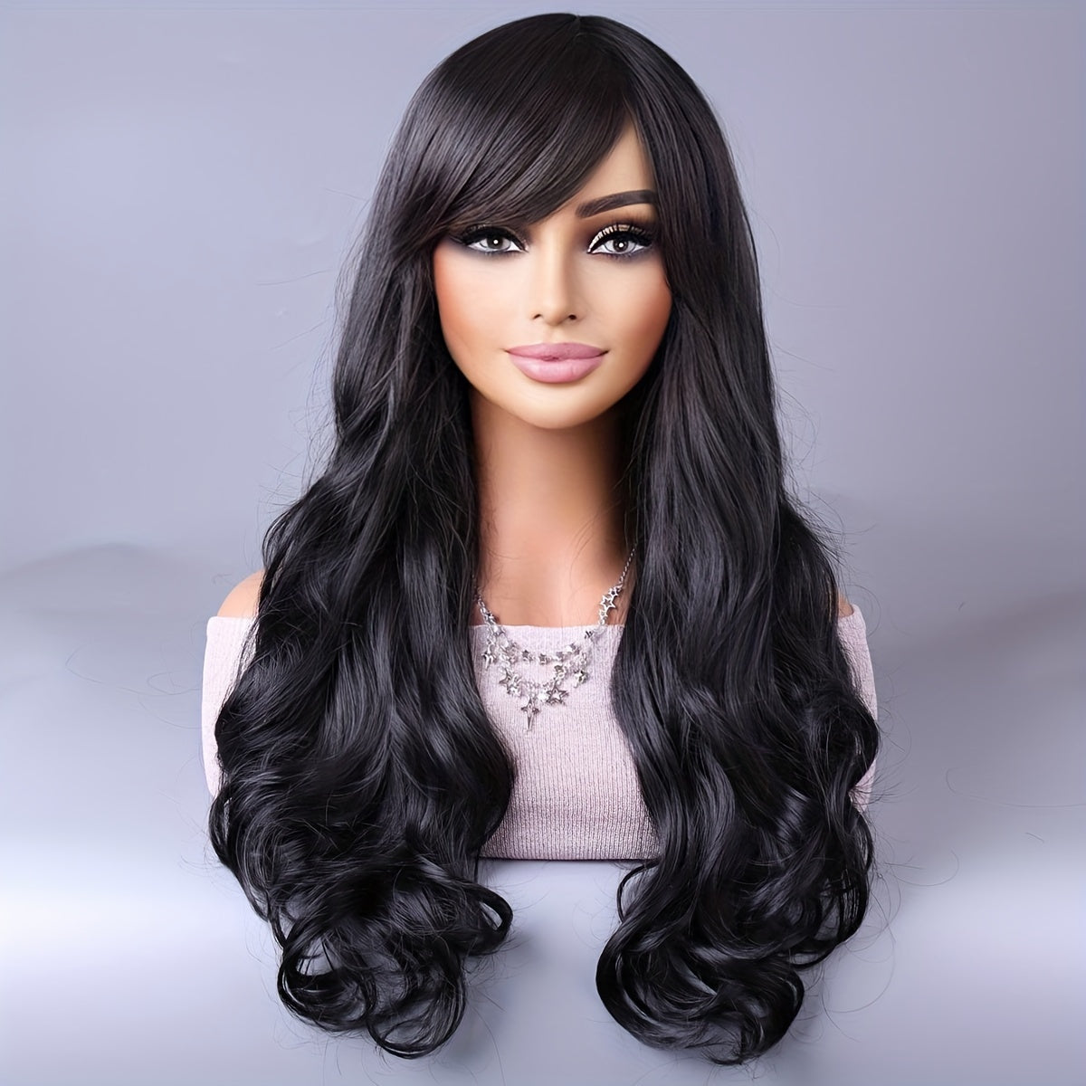Long Reddish Brown Curly Wig With Bangs For Women Curly Wavy Wigs Synthetic Heat Resistant Fiber For Daily Party Cosplay Use