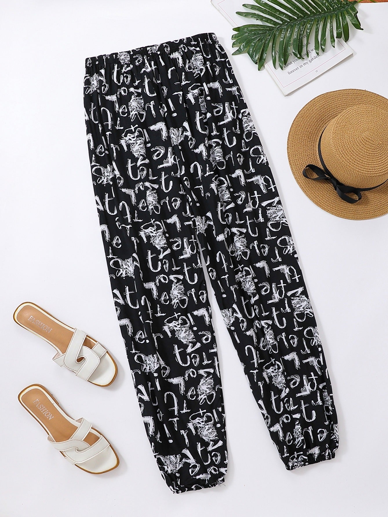 Women's Loose Fit Wide Leg Flare Pants with Print, Comfortable.