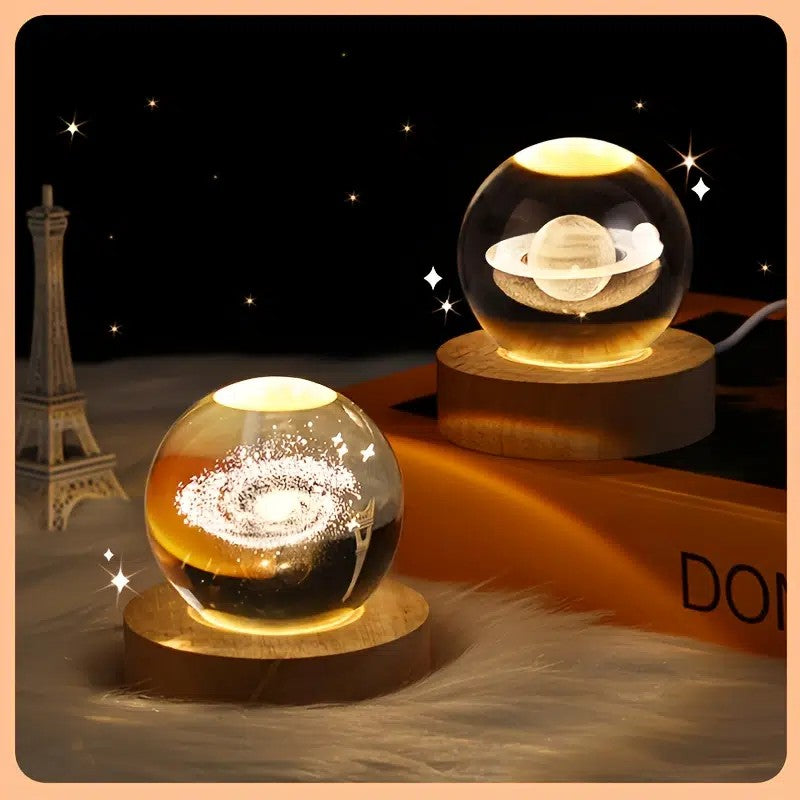 1pc 3D Crystal Ball Night Light with Yellow Warm Galaxy & Planet Pattern, Birthday Gift Idea