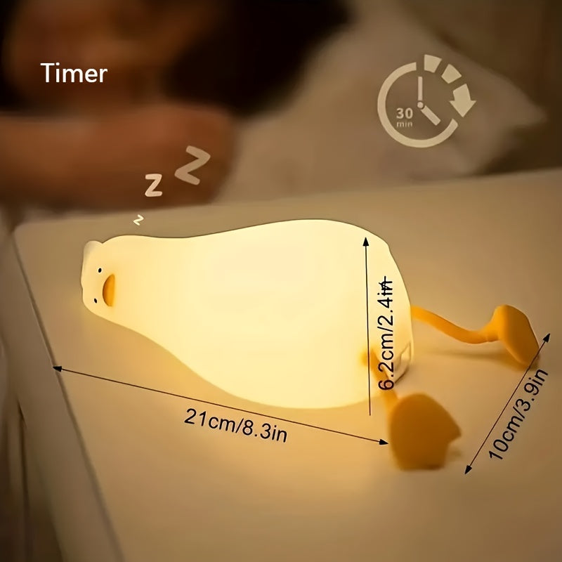 1pc Cute Duck Night Light, LED Animal Night Light, Silicone Dimmable Timing Lamp, Kawaii Light Up Lying Flat Duck Touch Light For Breastfeeding Bedroom Decor Halloween, Christmas Gift
