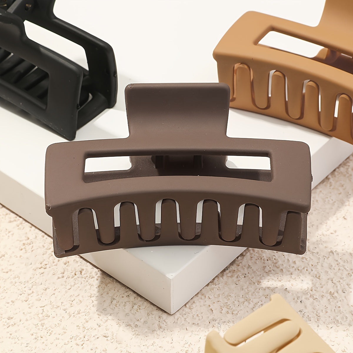4pcs Solid Color Hollow Out Rectangular Hair Claw Clips Large Rectangular Hair Grab Clips Trendy Hair Accessories For Women And daily use