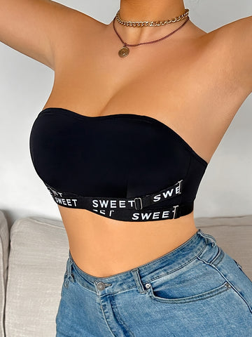 1pc Sexy Wireless Bra with Cross-Over English Letter Design, /MH