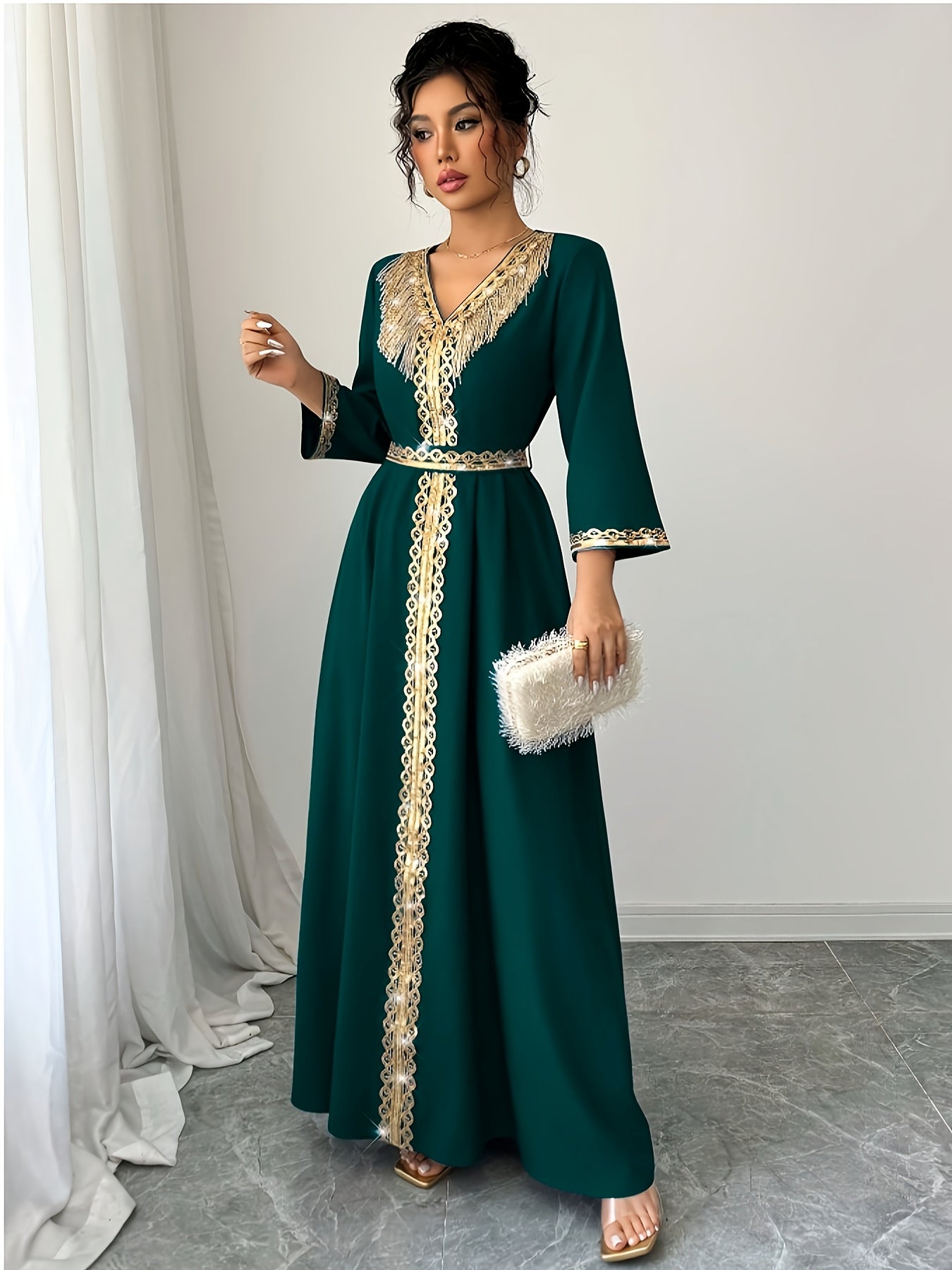 Yuhongfei Directional YY0309072 Mid-Sleeve Maxi Dress