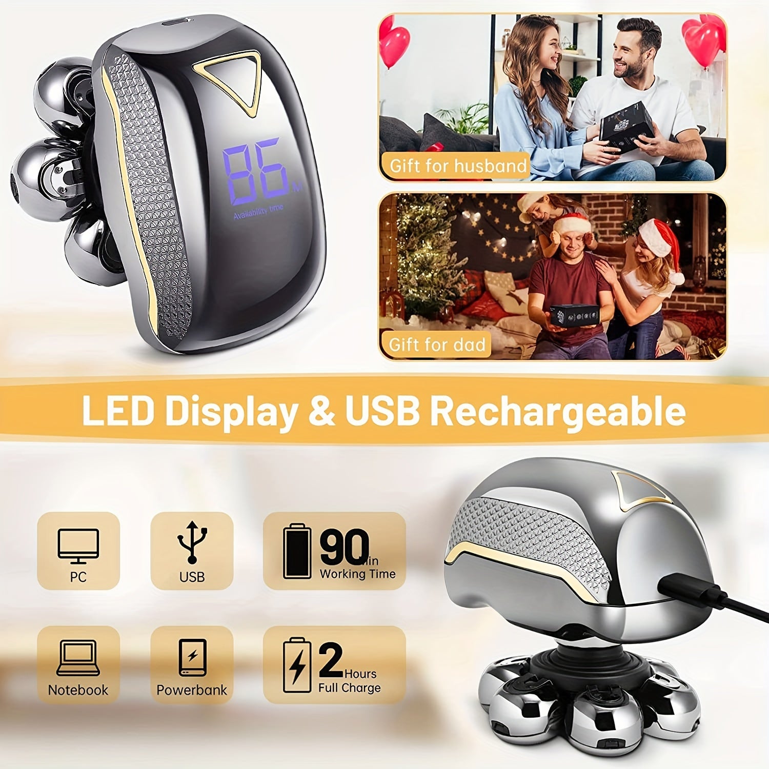 Men'S Electric Head Shaver Razor - Rechargeable Cordless Hair Shaving Razors.