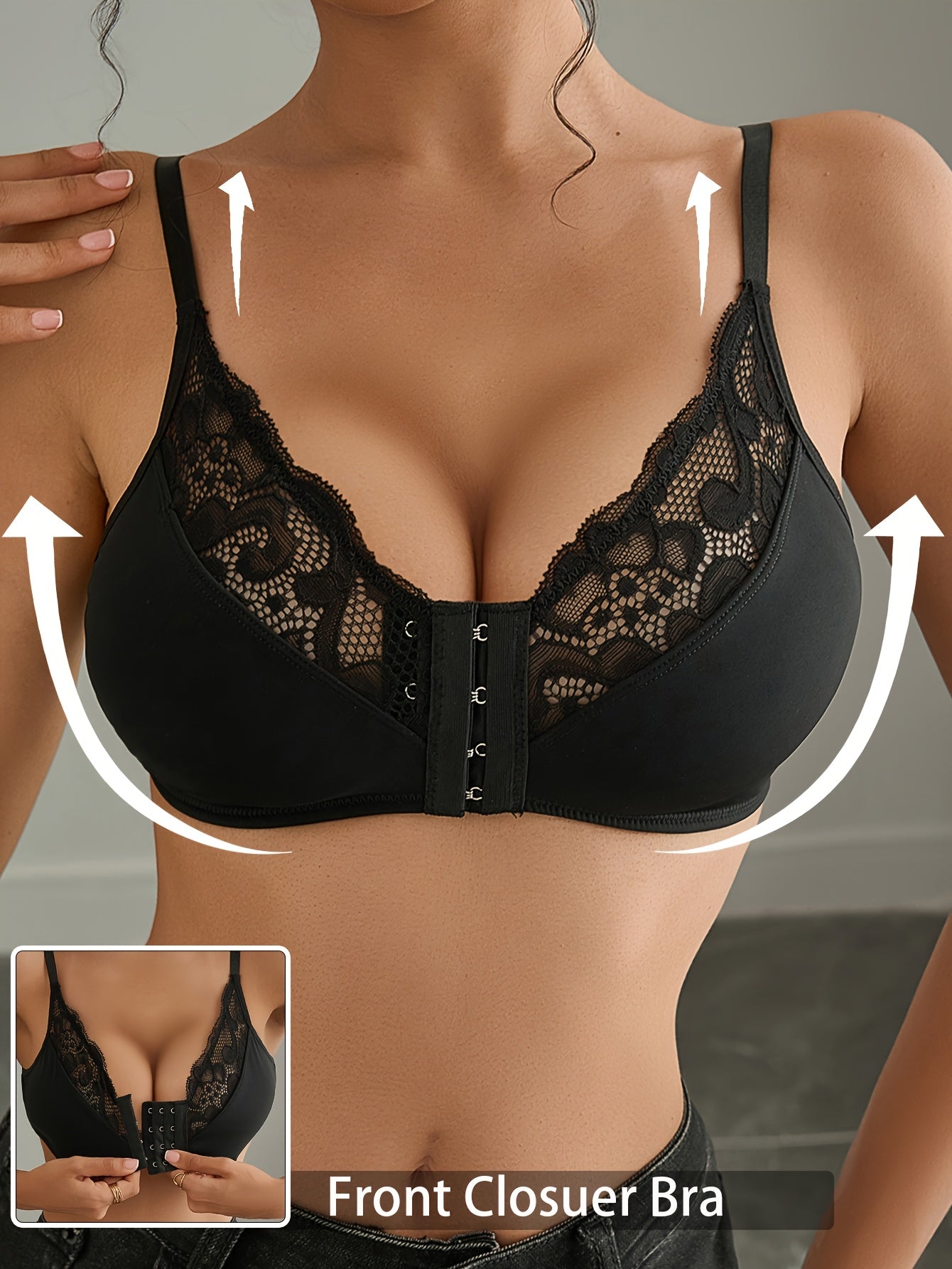 Two-Pack Sexy Contrast Lace Breathable Front-Button Bra ../MH