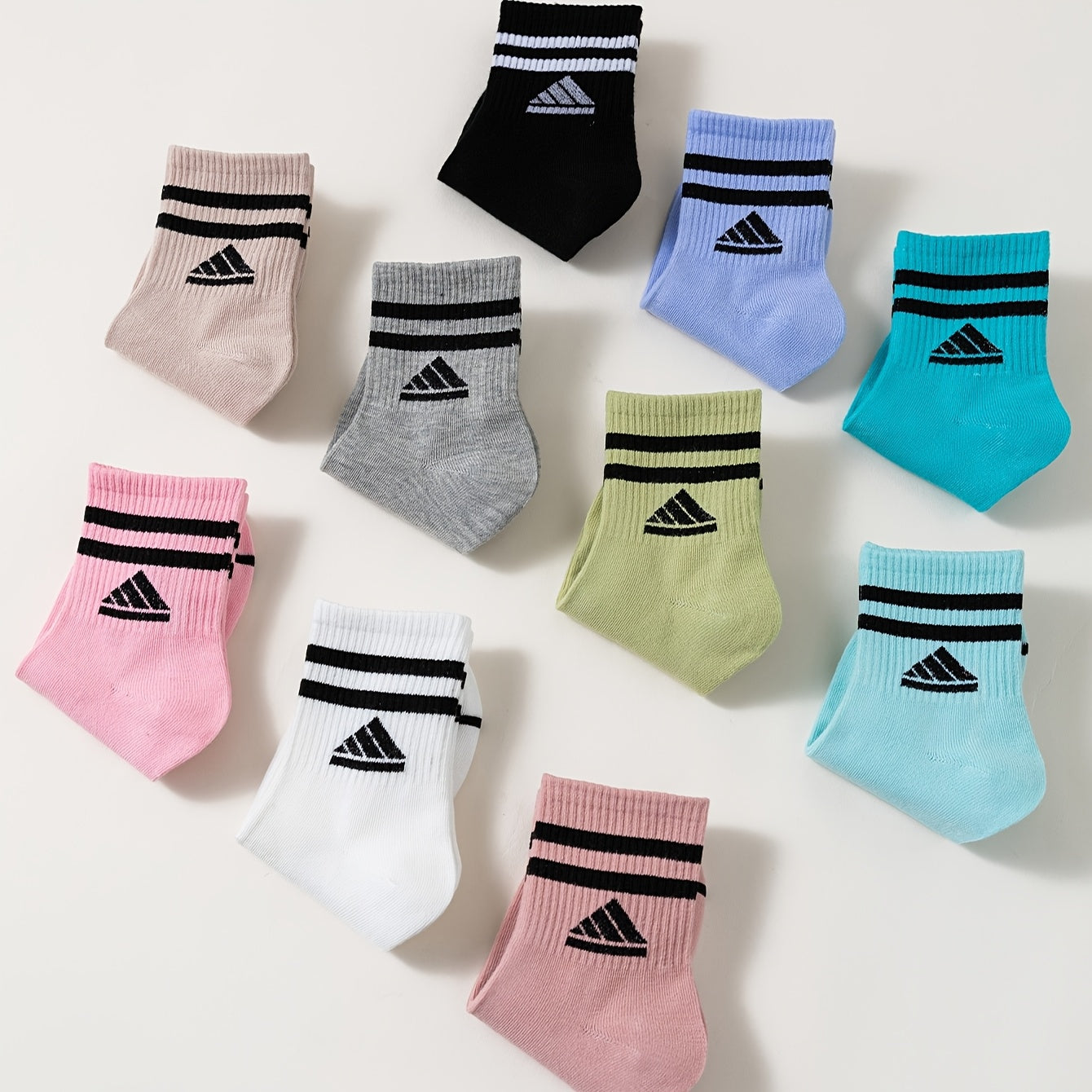 10 Pairs Women'S Fashion Striped Solid Color Short Socks,/MH