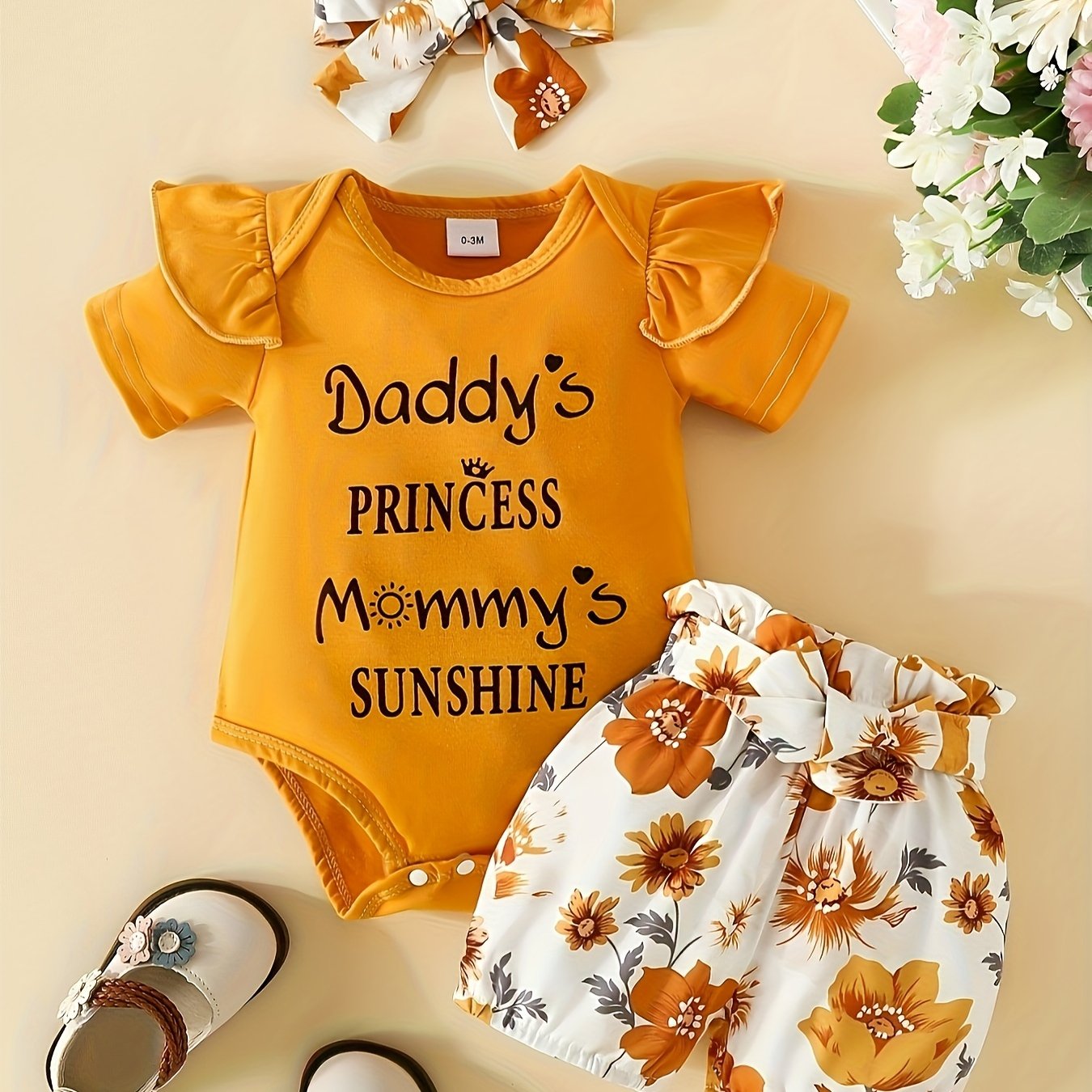 3pcs Short Sleeve & Shorts Set for Newborns - "I'm Daddy's Girl"