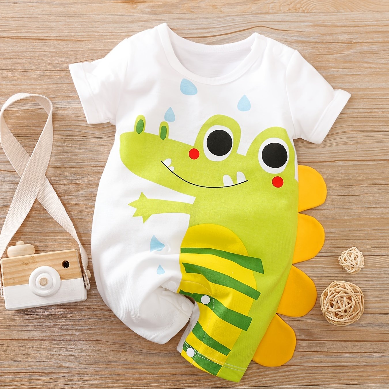 Baby Boys' Short Sleeve Romper Jumpsuit - Cute Cartoon Crocodile Print,