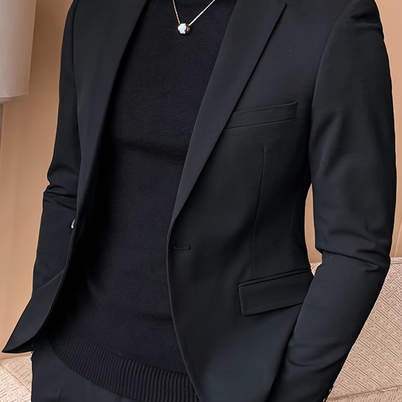 Men's Solid One-Button Blazer Jacket, Fashion Tailored Fit Suit .