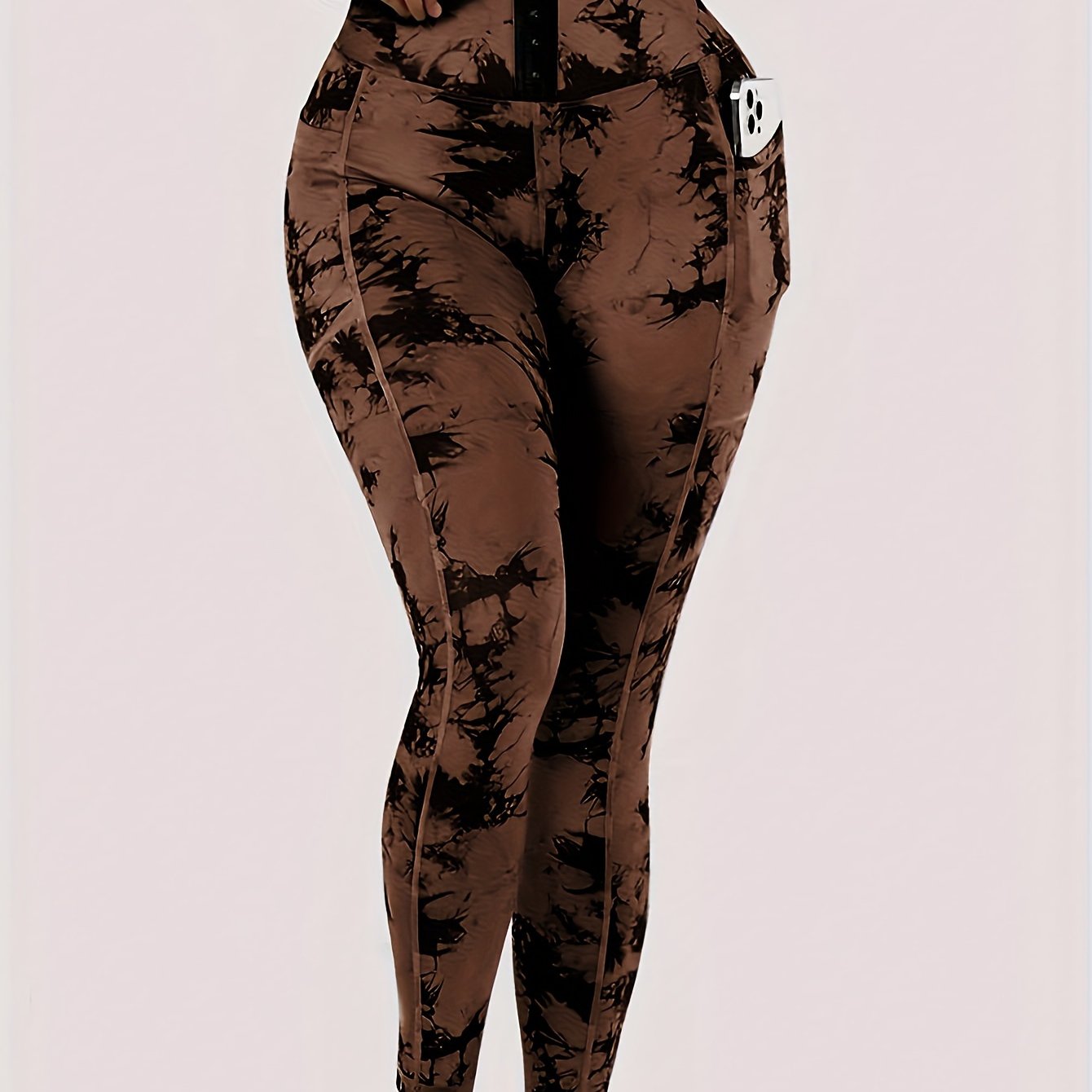 Women'S High-Waist Tie-Dye Yoga Leggings with Front Button Closure & Pockets .