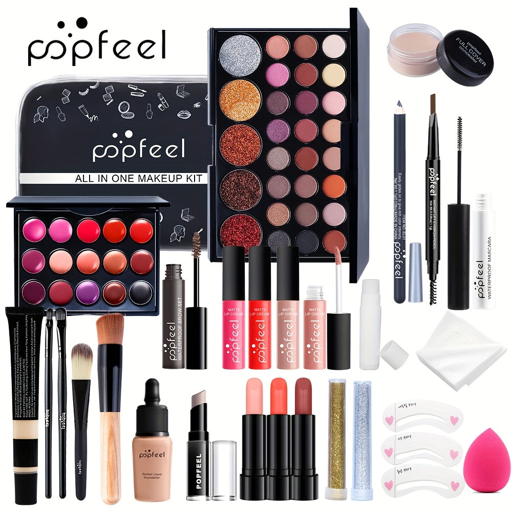 POPFEEL All-in-One Makeup Kit - Comprehensive Cosmetics Set for Mothers' Day, Includes Eyeshadows, Blush, Lipsticks, Brushes & More, Perfect Gift for Beauty Enthusiasts, Beauty Gift Set|Versatile Makeup Palette|Diverse Color
