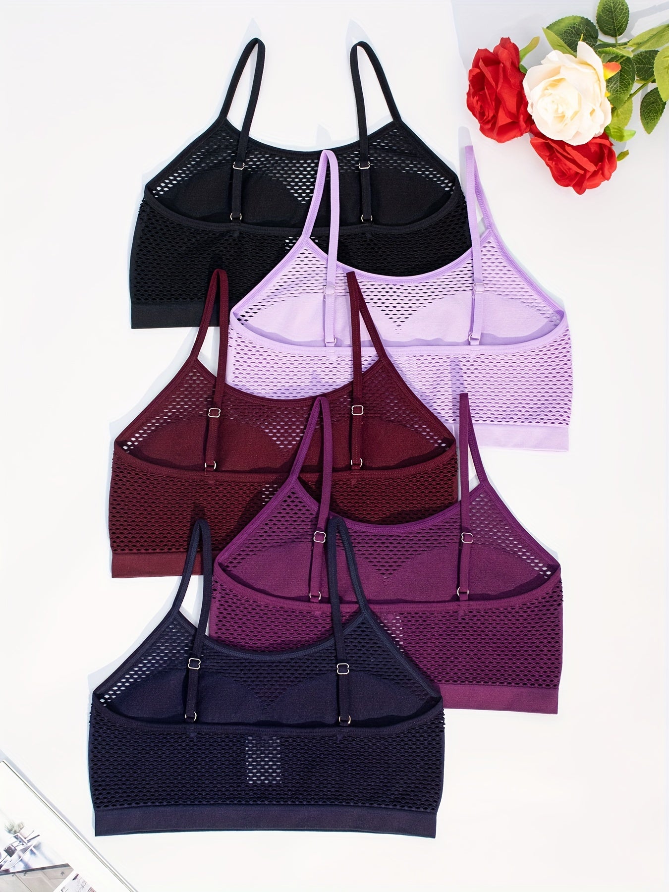 5-Pack Sexy Cutout Bras, High Support Knit Fabric,