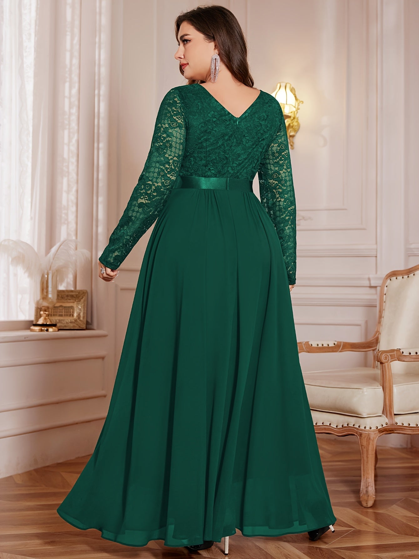 [Elegant Long Dress] Lace and Chiffon Elegant Long Dress ./MH