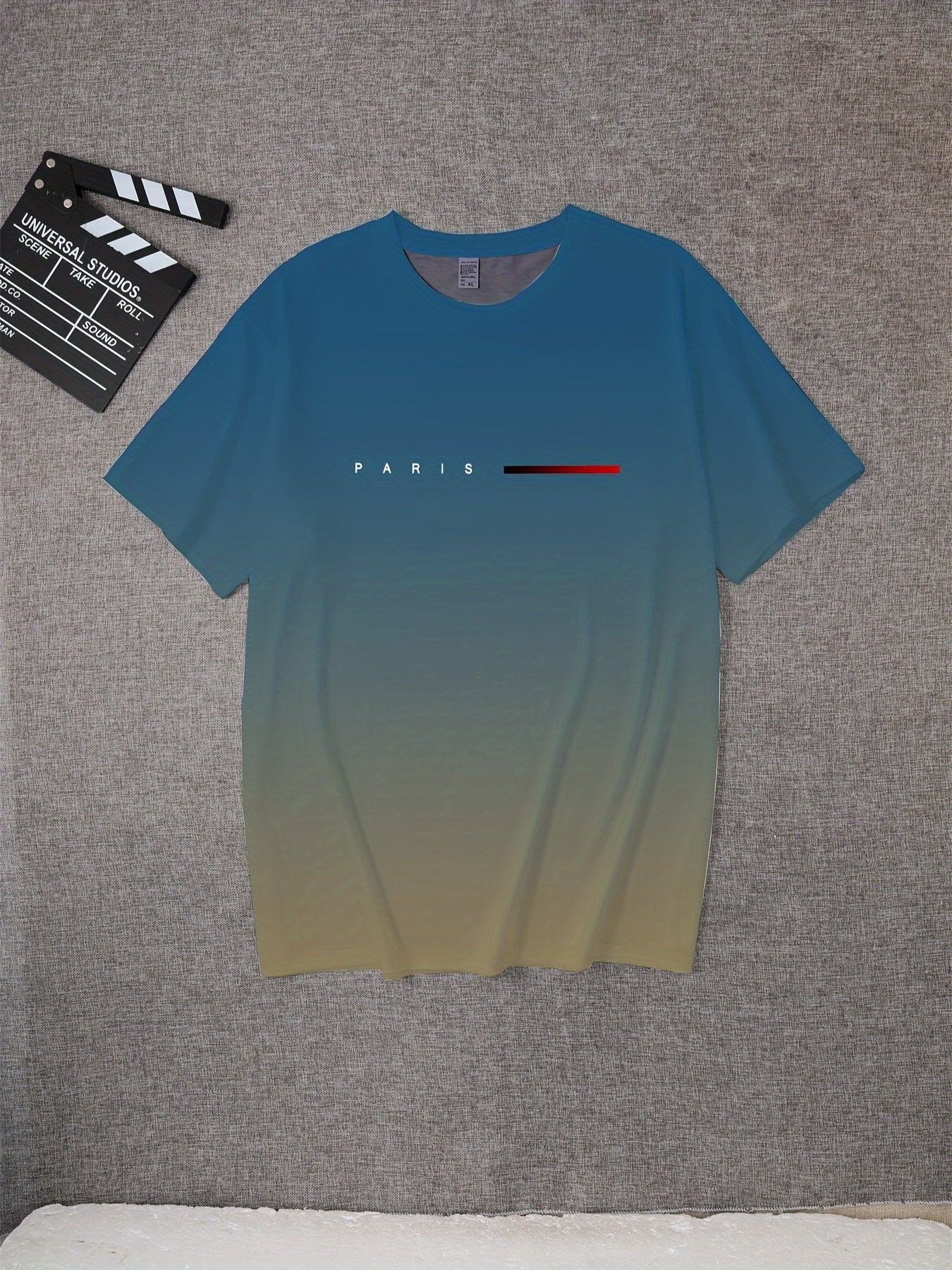Summer Men's Gradient Paris Letter 3D Printed T-shirts.