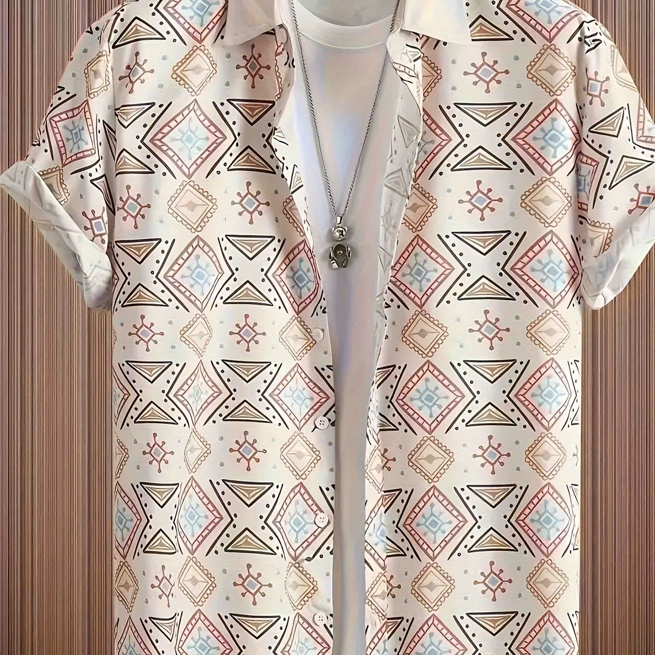 Men's Retro Bohemian Style Pattern Short Sleeve .