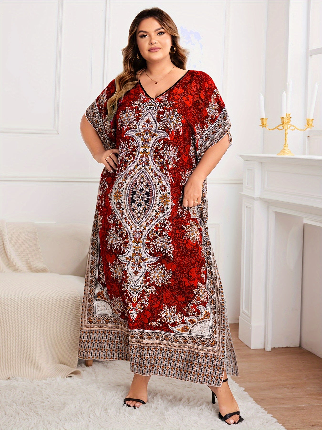 Plus Size, European and American Plus Size Women's Bohemian Vacation Dress ./MH