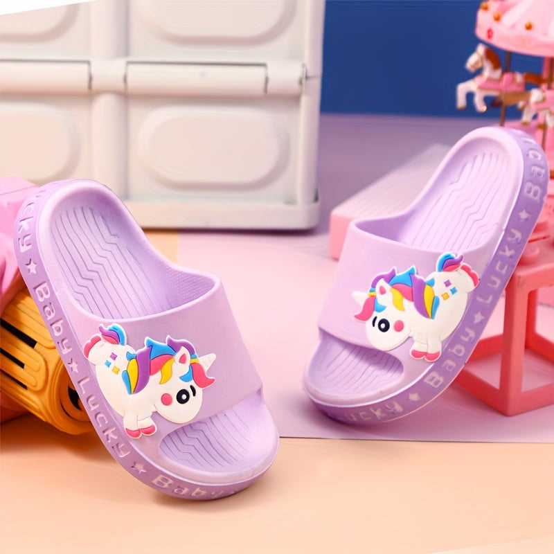 PEYOUR Kids' Cute Fashion Minimalist Cartoon Unicorn PVC Slippers