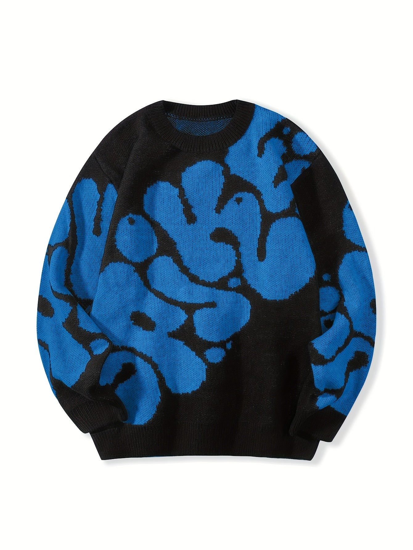 Trendy Pattern Knitted Sweater, Men's Casual Warm Slightly Stretch.