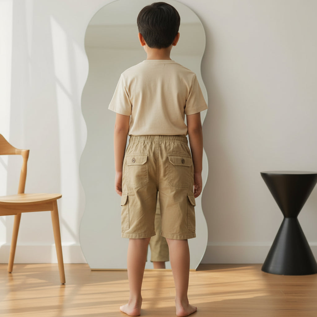 (Big Boys Beige Cargo Shorts 9-16 Years - Comfortable Cotton Cargo Style Shorts | MH