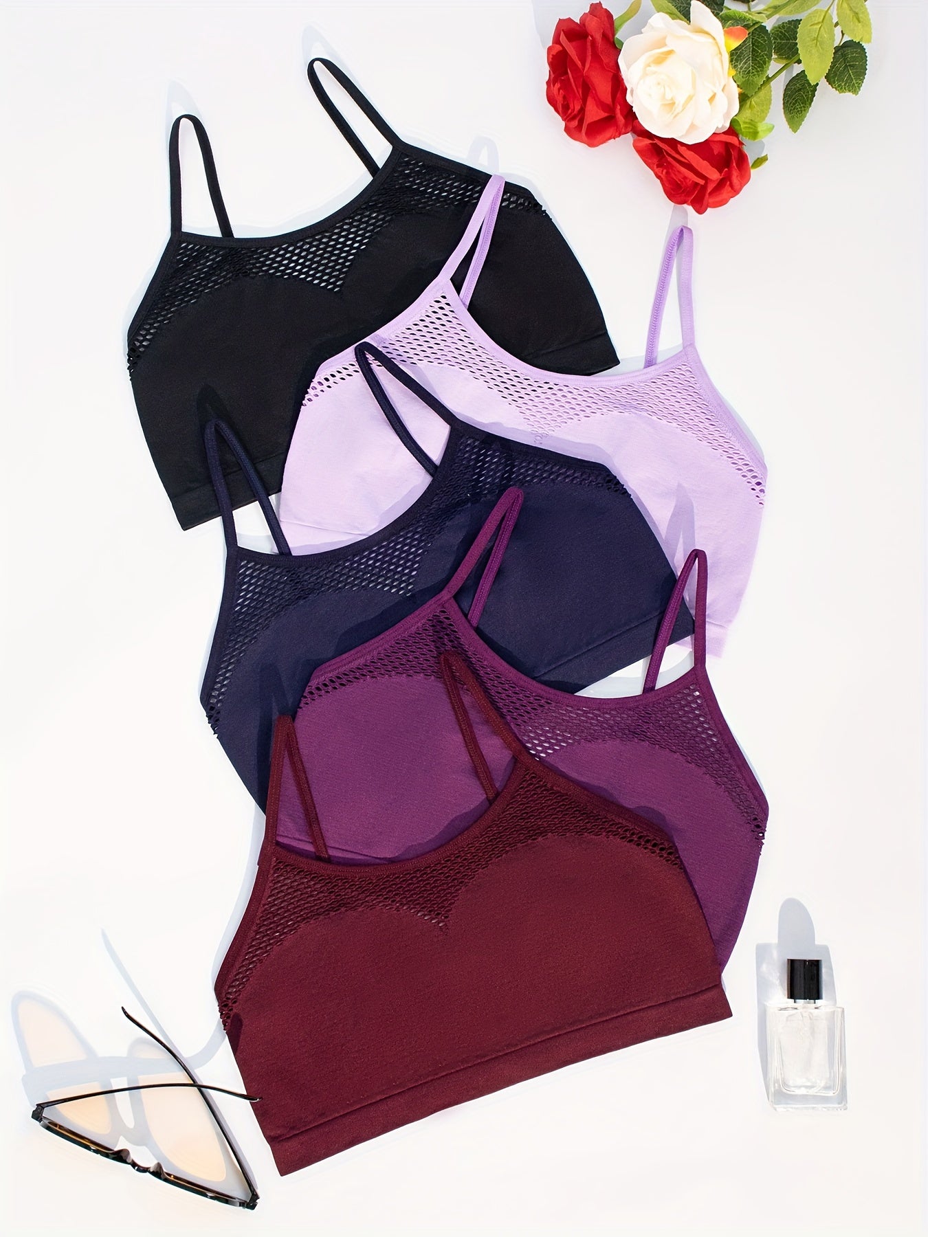5-Pack Sexy Cutout Bras, High Support Knit Fabric,